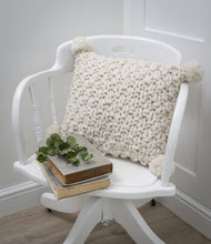 Load image into Gallery viewer, Ivory hand knit Pom Pom cushion