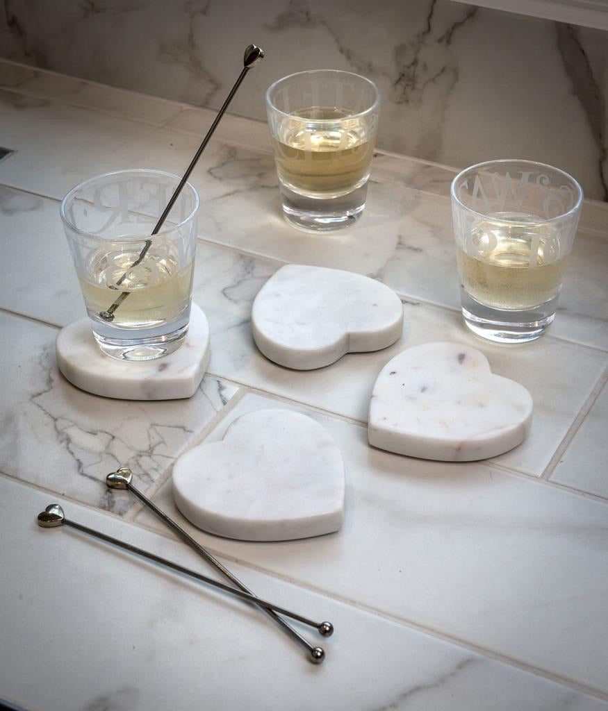 White marble heart coasters