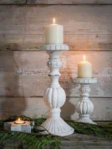 Fancy white wood candlestick ... Small