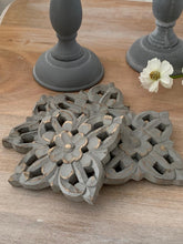 Load image into Gallery viewer, Ornate grey mango wood coasters ... set of 4