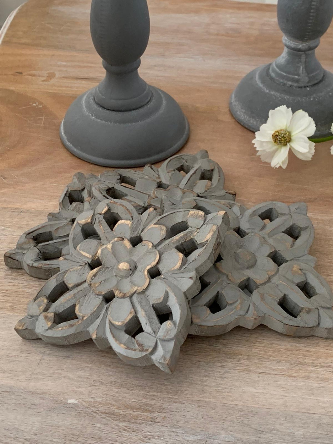 Ornate grey mango wood coasters ... set of 4