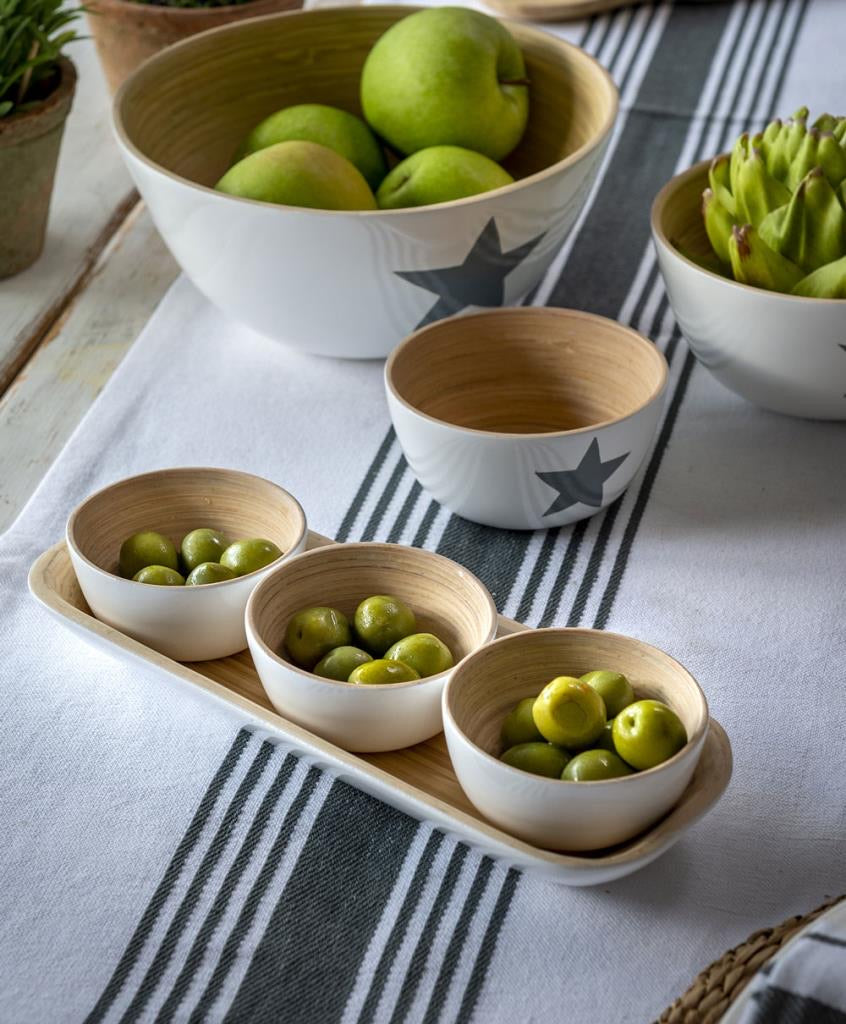 Bamboo dipping bowls & tray … set of 3