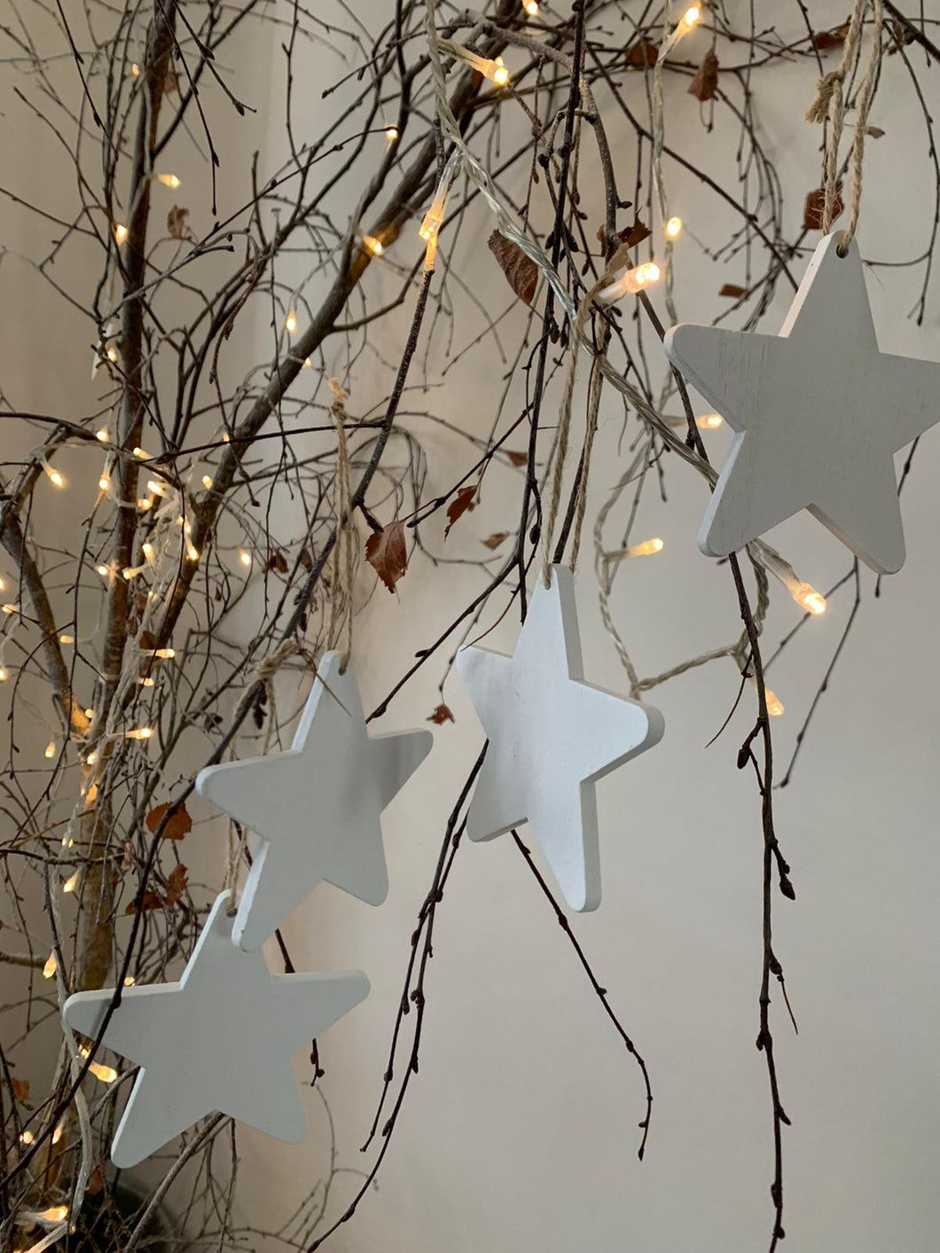 Wooden white hanging stars ... set of 4