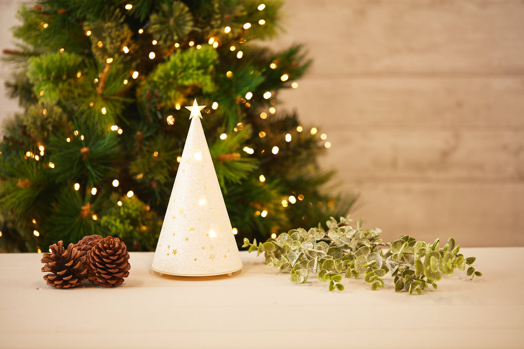 White shimmer LED Christmas tree lantern