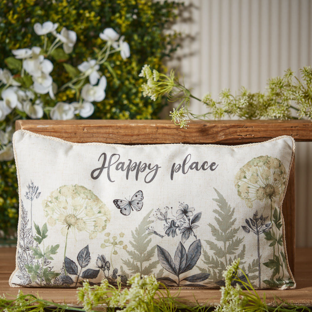 Sage spring cottage floral happy place cushion