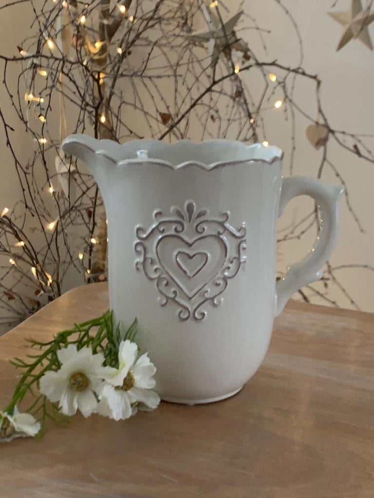 Chunky Ceramic Heart Detail Scallop Jug ... White