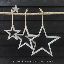 Load image into Gallery viewer, Outline wooden stars GREY ... set of 4