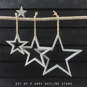 Outline wooden stars GREY ... set of 4