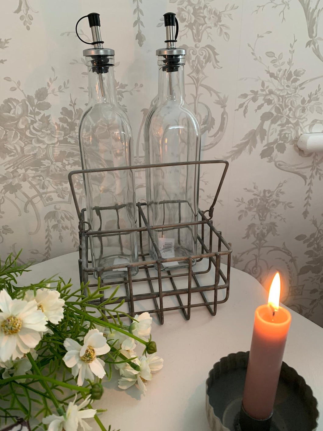 Oil / Vinegar square glass bottle / nozzle dispenser