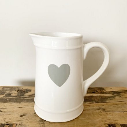 White ceramic jug grey Heart