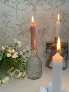 Floral Embossed Glass DINNER Candle Holder