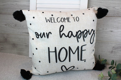 Happy Home black tassel cushion
